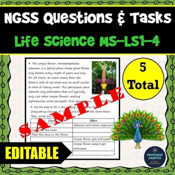 Preview of NGSS Assessment Tasks Test Questions MS-LS1-4 Adaptations Traits Reproduction