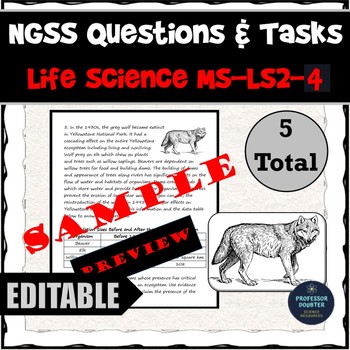 Preview of NGSS Assessment Task and Test Questions MS-LS2-4 Change Affect Population