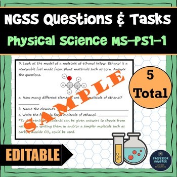 Preview of NGSS Assessment Tasks Test Questions MS-PS1-1 Model Atoms Molecules Compounds
