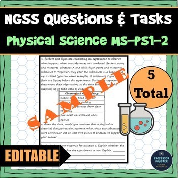 Preview of NGSS Assessment Tasks Test Questions MS-PS1-2 Chemical Reactions