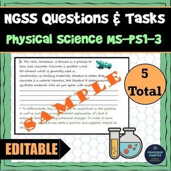 Preview of NGSS Assessment Task Test Questions MS-PS1-3 Synthetic vs Natural Resources