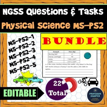 Preview of Forces Motion and Newtons Laws Science NGSS Assessments MS-PS2 Test Questions