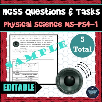 Preview of NGSS Assessment Tasks Test Questions MS-PS4-1 Waves Amplitude Energy Model