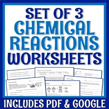 Preview of Chemical Reactions Worksheet Bundle Set With Law of Conservation of Matter NGSS