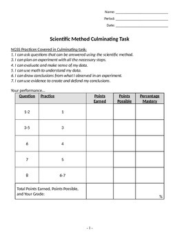 NGSS Essential Practices Performance Task by Allison Grace's Science Store