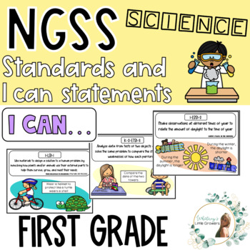 Preview of NGSS First Grade Standards Science Standards and I Can Statements! With Pictures
