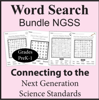 Preview of NGSS Kindergarten Science and NGSS First Grade Science Word Search Bundle