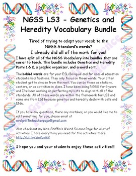 Preview of NGSS LS3 - Genetics and Heredity Vocabulary Bundle