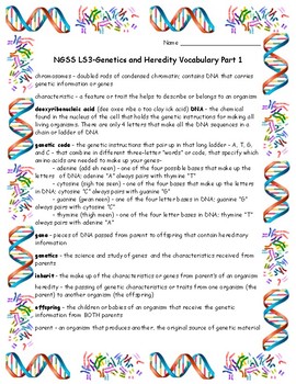 Preview of NGSS LS3 Genetics and Heredity Vocabulary Part 1