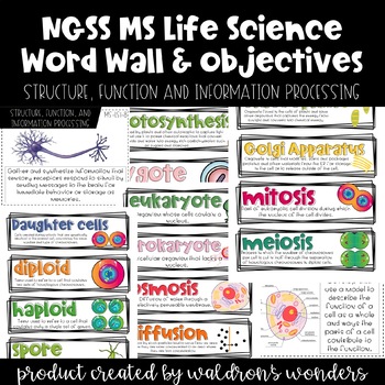 Preview of NGSS Life Science Cells and Human Body Word Wall, Objectives, and Binder Cover