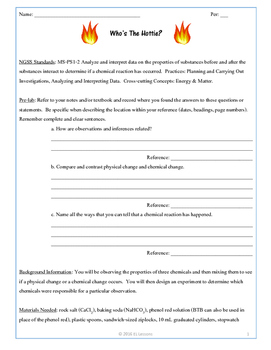 Preview of NGSS MS-PS1-2 Who's the Hottie? Laboratory Investigation