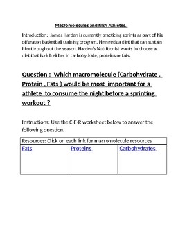 Preview of NGSS -Macromolecules and Athletes : CER
