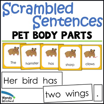 Preview of Scrambled Sentences of Pets Animal Adaptations & Body Parts First Grade Science