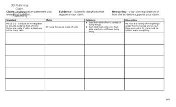 Preview of NGSS Planning Template: 3D Planning - Claims, Evidence, Reasoning