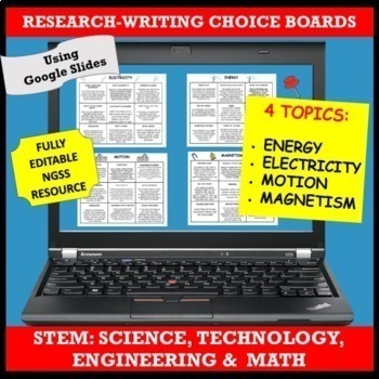 Preview of NGSS SCIENCE RESEARCH CHOICE BOARDS: ELECTRICITY, MAGNETISM, ENERGY, MOTION 