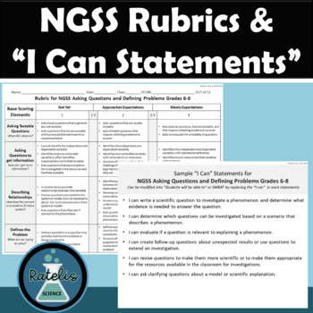Preview of NGSS: SEP: Formative Assessment Rubrics and Student "I Can Statements"
