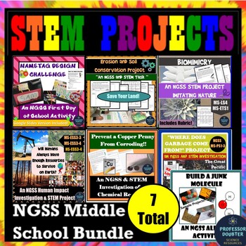 Preview of NGSS STEM Bundle of 7 Projects for Middle School and Distance Learning