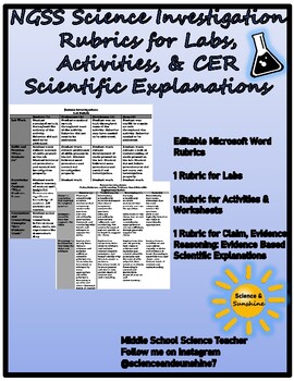 Preview of NGSS Science Investigation Rubrics for Labs, Activities & CER Scientific Explana