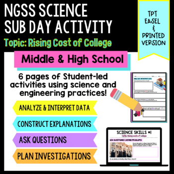 Preview of NGSS Sub Day Activity - Rising Cost of College