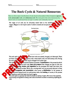 Preview of NGSS: The Rock Cycle & Natural Resources- Guided Notes, Assessment