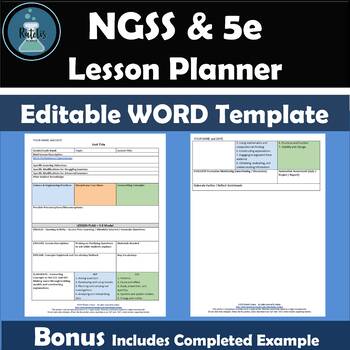 Preview of NGSS and 5e Editable Lesson Planning Template WORD