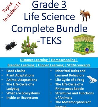 Preview of Grade 3 TEKS LIFE SCIENCE Bundle 10 HDtopics - Distance learning
