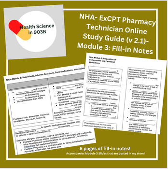 Preview of NHA- ExCPT Pharmacy Technician Online Study Guide (v 2.1) Module 3- Notes