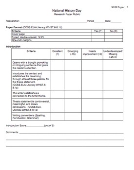 nhd research paper rubric