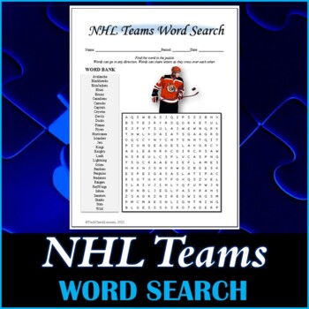 NHL Hockey Teams Word Search Puzzle by TechCheck Lessons TPT