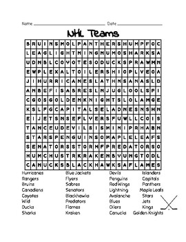 NHL Teams Word Search by Learning is Lots of Fun TPT
