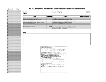 Preview of NICHQV Vanderbilt Assessment Scoring Assistant, Score Profile, Teacher Form