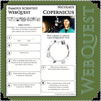 Preview of NICOLAUS COPERNICUS Science WebQuest Scientist Research Project Biography Notes