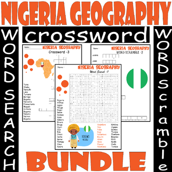 NIGERIA GEOGRAPHY WORD SEARCH/SCRAMBLE/CROSSWORD BUNDLE PUZZLES TPT