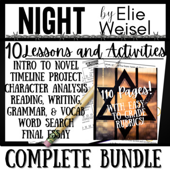Preview of NIGHT by Elie Wiesel | Novel Study | Unit Bundle 10 Resources | 100+ Pages