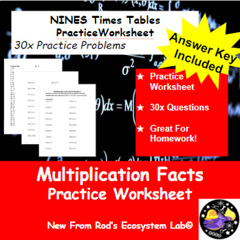 Preview of NINES Multiplication Tables 30x Question Worksheet **Editable w/Answer Key**