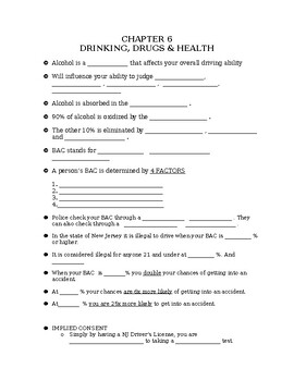 Preview of NJ Drivers Education Chapter 6 Skeleton Notes