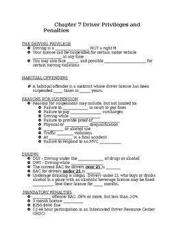 Preview of NJ Drivers Education Chapter 7 Skeleton Notes