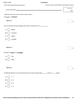 Preview of NJ Drivers Education Chapter 7 Worksheet