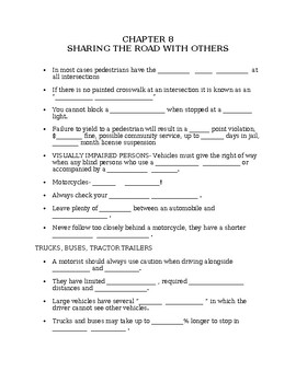 Preview of NJ Drivers Education Chapter 8 Skeleton Notes