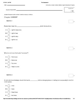 Preview of NJ Drivers Education Chapter 8 Worksheet with Answer Key