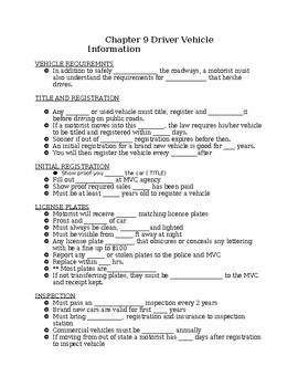 Preview of NJ Drivers Education Chapter 9 Skeleton Notes