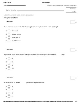 Preview of NJ Drivers Education Chapter 9 Worksheet with Answer Key