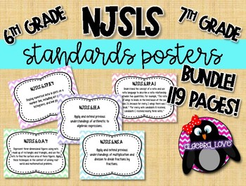 Preview of NJSLS Grade 6 and 7 Math Standards Posters BUNDLE