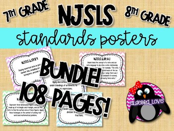 Preview of NJSLS Grade 7th and 8th  Math Standards Posters BUNDLE