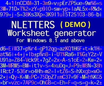 Preview of NLETTERS (DEMO) - ALGEBRA WORSKHEET GENERATOR