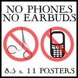 NO PHONES AND NO EARBUDS SIGNS - Easy to Print 8.5 x 11
