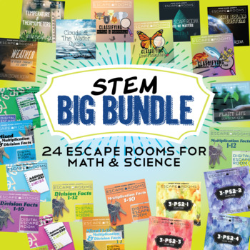 Preview of NO PREP 3rd, 4th, 5th Grade ⭐ STEM BIG BUNDLE ⭐ Escape Rooms for Math & Science