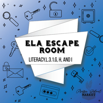 Preview of NO PREP 3rd Grade ELA Escape Room - Grammar Escape -3rd Grade English Activities