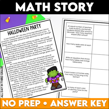 Preview of NO PREP 3rd Grade Halloween Math Story with Word Problems - 4 Operations
