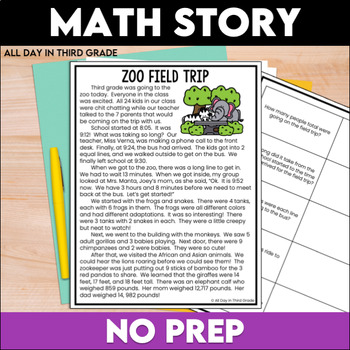 Preview of NO PREP 3rd Grade Math Story with Word Problems - 4 Operations & Elapsed Time